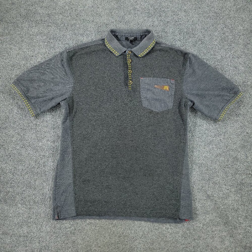 McDonald's Polo Shirt Men's Medium Gray Logo Collar Short Sleeve Pocket Uniform